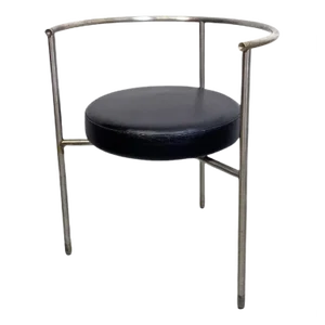 Post Modern Italian Cockpit Shape Leather & Steel Side Chair, 1980s