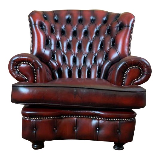 Vintage Mid Century English Leather Chesterfield Monks Back Club Chair Oxblood Chairish