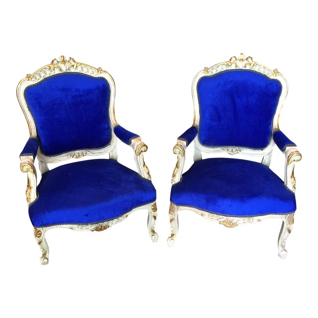 1970s Blue Velvet Chairs A Pair Chairish