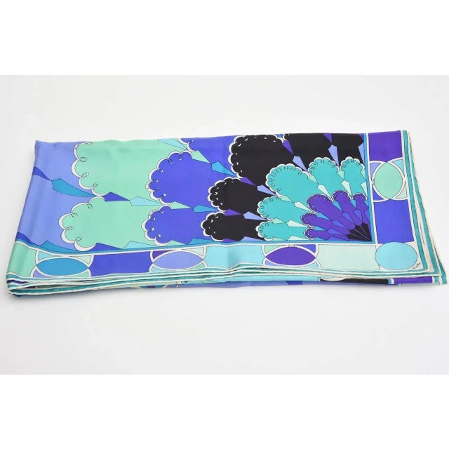 Turquoise Vintage Emilio Pucci Purple, Turquoise, Green, Black and White Silk Scarf For Sale - Image 8 of 10