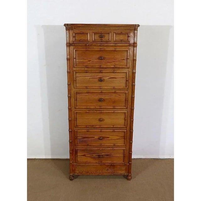 Art Nouveau Solid Pitchpin Undender Bamboo Spirit Cabinet, 1900s For Sale - Image 6 of 18