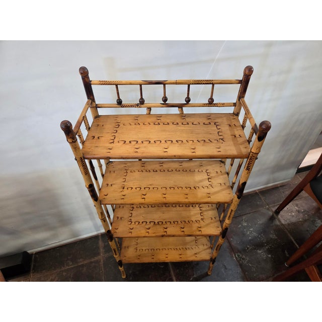 A nice rare Victorian Bamboo Shelf Unit. Burnt design and all real Bamboo.