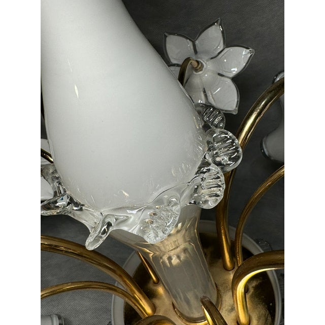 1980s Floral Chandelier with Milk Glass Shades, Germany, 1980s For Sale - Image 5 of 12