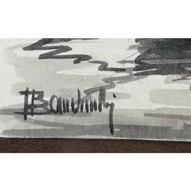 Vintage 1960’s Black & White Watercolors of Various Fishing Boats ~ Framed Set of 7 For Sale - Image 10 of 11