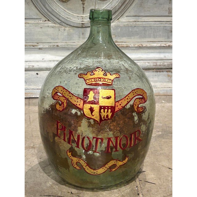 Hand Painted Antique Demi John Bottle From Normandy, France, ‘Pinot Noir’, Original Crate For Sale - Image 10 of 13