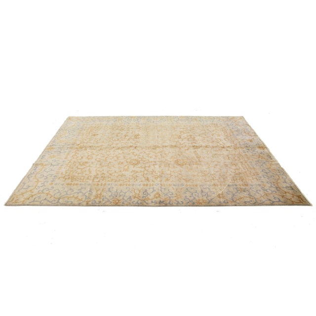 Contemporary Sino Wool Rug Handmade in Beige Allover Pattern For Sale - Image 10 of 10
