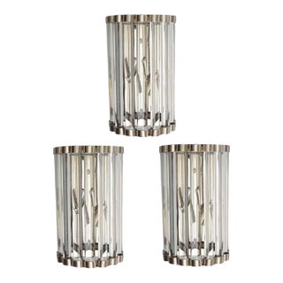 Vintage Set of 3 Italian Clear Crystal Sconces For Sale