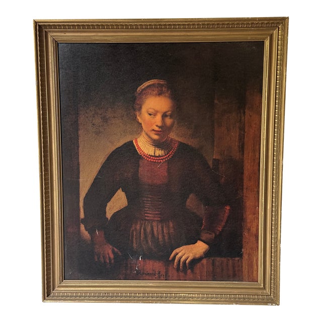 1970s Antique English Woman Print in Gold Frame For Sale