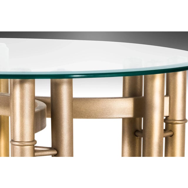 Contemporary Tubular Hollywood Regency End Tables in Gold with Glass Tops, USA, circa 1980's - A Pair For Sale - Image 3 of 12