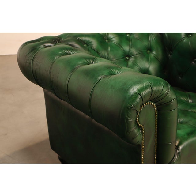 Chesterfield Style Pair of Green Leather Club Chairs For Sale In Philadelphia - Image 6 of 16