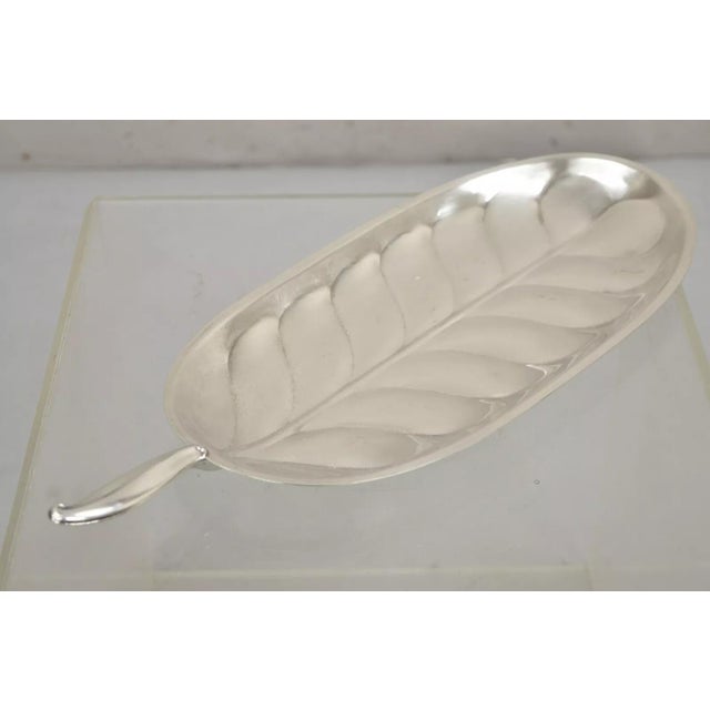 Vintage F.B. Rogers Silver Plate Oval Leaf Form Serving Tray Platter with Handle, Unmarked. Circa Mid 20th Century....