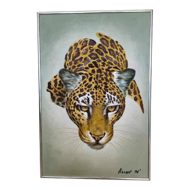 Vintage Cheetah Oil Painting Signed by Allen 1976 For Sale