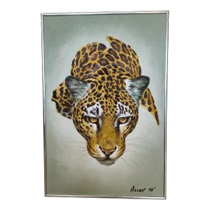 Vintage Cheetah Oil Painting Signed by Allen 1976