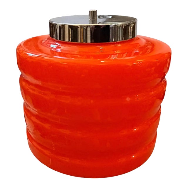 1990s Space Age Chromed Metal and Orange Glass Italian Table Lamp For Sale