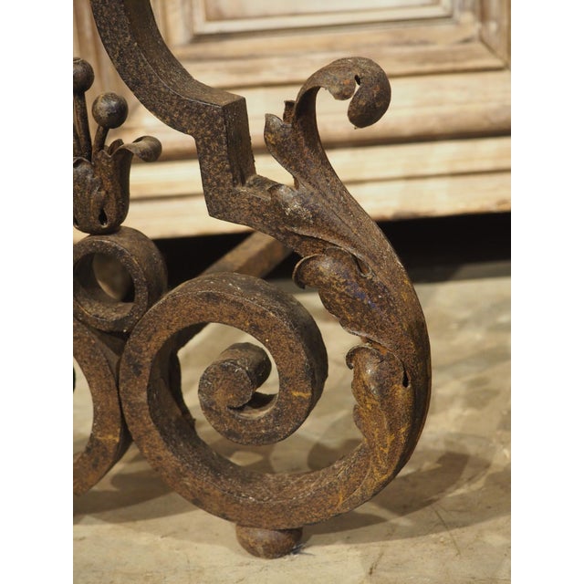 Pair of Decorative French 1940s Wrought Iron and Tole Fireplace Chenets For Sale - Image 9 of 18