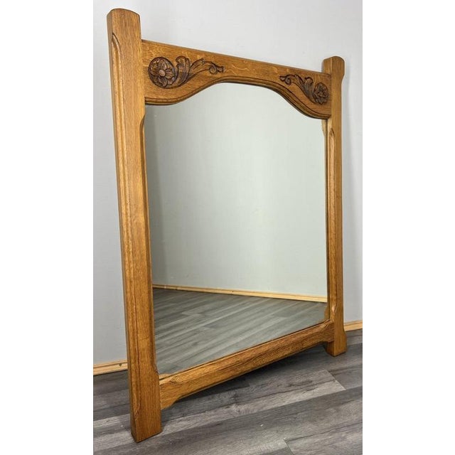Wood French Wall Mirror with Ornate Carved Oak Frame For Sale - Image 7 of 9