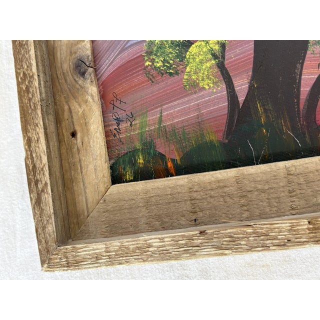Black Original Signed and Framed Primitive Outsider Art Acrylic on Canvas by Ernie Faragoi (Florida, Present Day) For Sale - Image 8 of 12