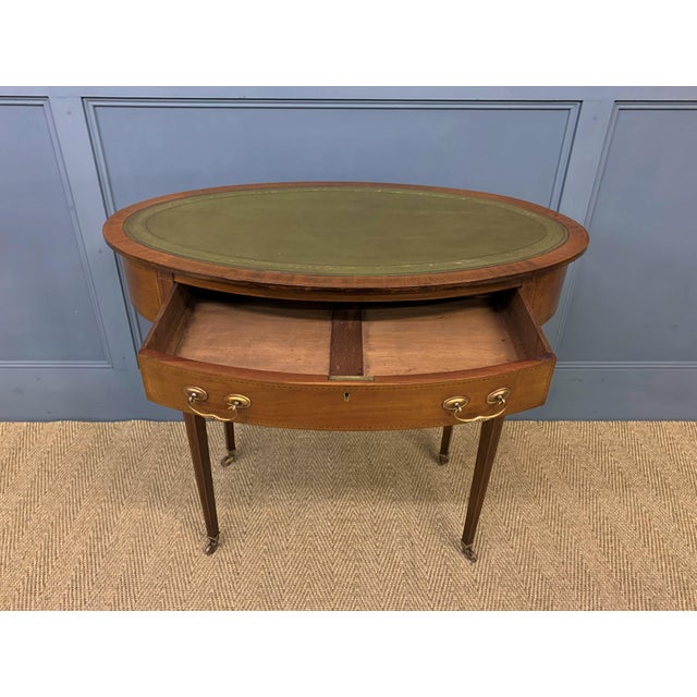 Edwardian Oval Mahogany Writing Table, 1900s For Sale - Image 3 of 14