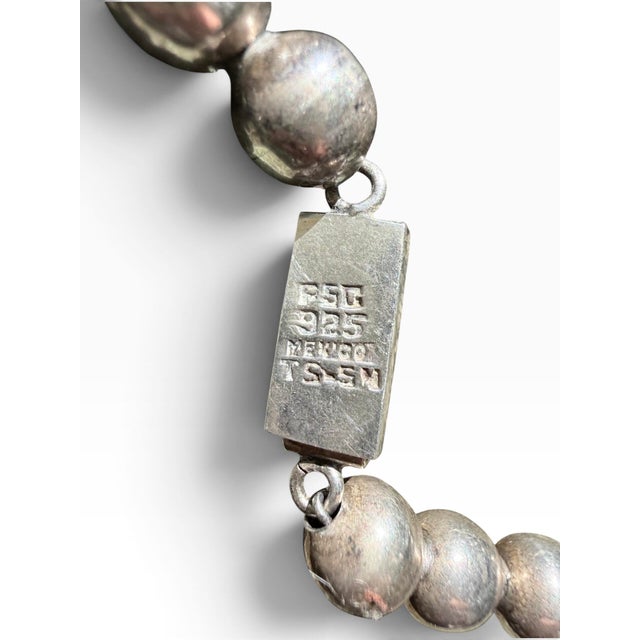 Contemporary Vintage Taxco Mexico 26" Graduated Sterling Silver Bead Necklace, FSG Ts-54, 141g For Sale - Image 3 of 11