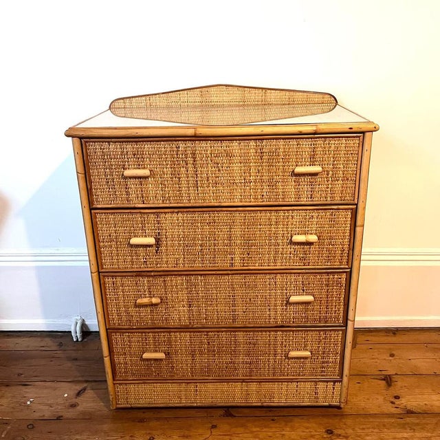 Vintage Wicker Chest of Drawers with Gallery Top For Sale - Image 9 of 11