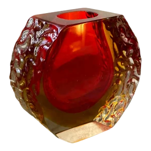 1960s Mandruzzato Mid-Century Modern Red and Yellow Sommerso Murano Glass Vase