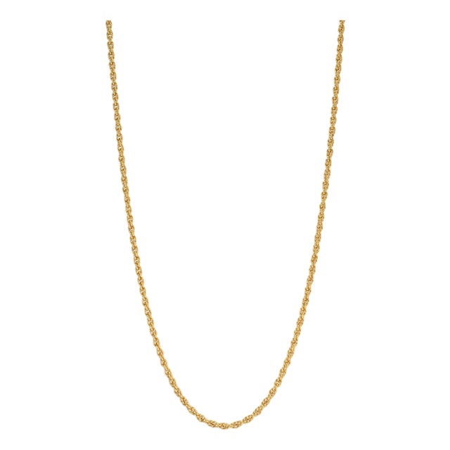 Unisex 14k Yellow Gold 2mm 24” Classic Twisted Spiral Rope Chain Necklace For Sale