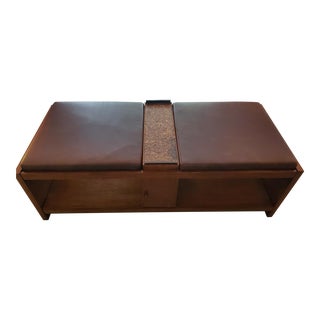 Mid-Century Modern Bench With a Cork Lined Tray and Removable Cushions. For Sale