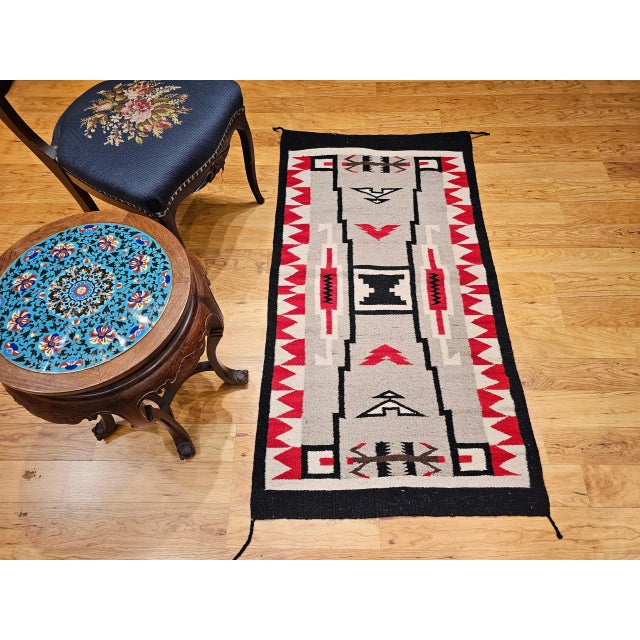 Native American Vintage Native American Navajo Rug, Handwoven Wool, Storm Pattern, 30” X 55” For Sale - Image 3 of 12