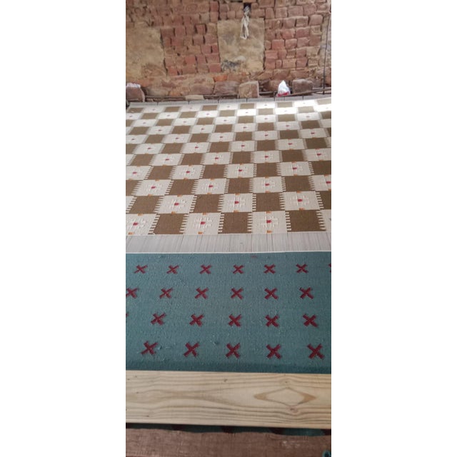 Handmade New Zealand Wool Dhurrie, Brown and Cream Geometric Rug- 12'x15' For Sale - Image 11 of 16