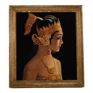 Framed Signed Painting on Velvet of a Bali Woman For Sale