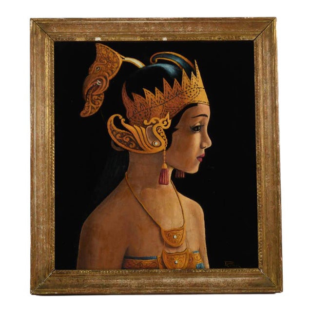 Framed Signed Painting on Velvet of a Bali Woman For Sale