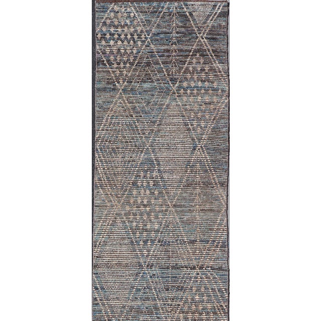 Sky Blue Keivan Woven Arts Modern Long Runner in All-Over Tribal Design For Sale - Image 8 of 12