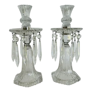 Vintage 1930s Art Deco Glass Candelabra's With Prisms, a Pair