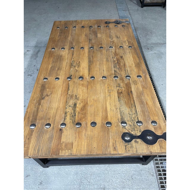 Early 21st Century Industrial Barn Door & Metal Base Made into a Coffee Table, 21st Century For Sale - Image 5 of 6