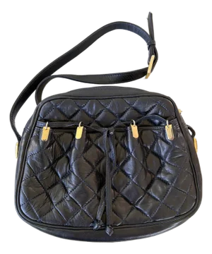 Judith Leiber Black Quilted Leather Crossbody Bag Featuring Gold-Tone Hardware.