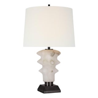 Thomas O'Brien by Visual Comfort Signature Luxor Medium Table Lamp in Alabaster and Bronze with Linen Shade For Sale