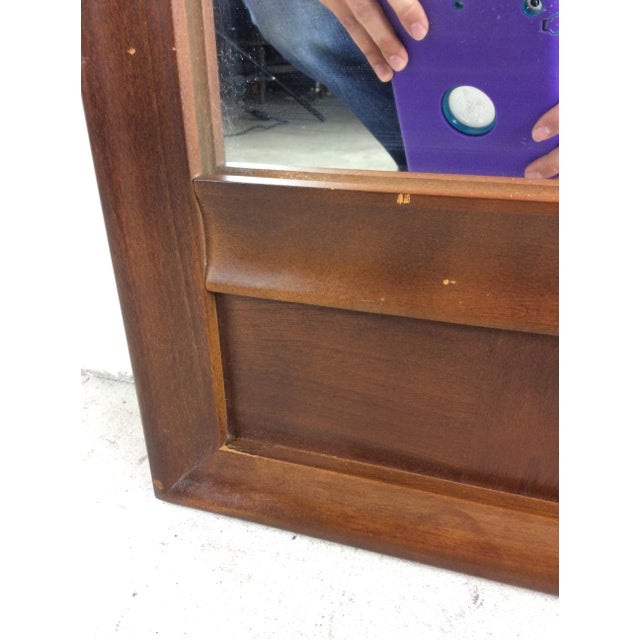 Wood Mid Century Modern Wall Mirror With Walnut Accent Panel For Sale - Image 7 of 12
