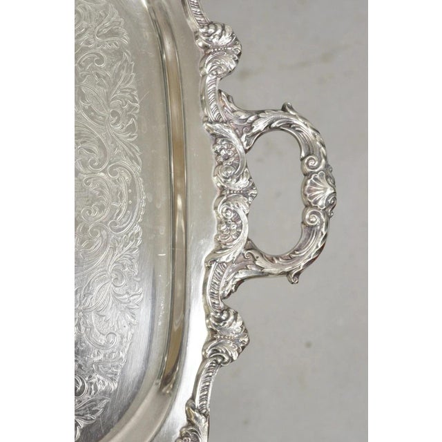 Poole Silver Co. Vintage Epca Old English by Poole 5032 Silver Plated Ornate Serving Platter Tray For Sale - Image 4 of 12