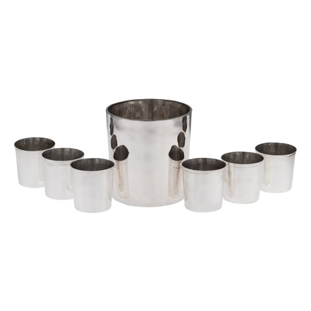 Vintage Italian Silver Ice Bucket and Beakers, Florence, Italy, 1970s, Set of 7 For Sale