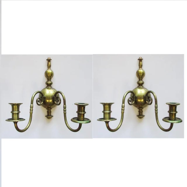 Vintage Gilt Metal Wall Sconces Two-Light Candlestick Holders - a Pair For Sale - Image 12 of 12