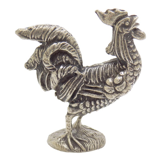 Vintage Italian Handmade Genuine Silver Cockerel Roaster Figurine Miniature For Sale
