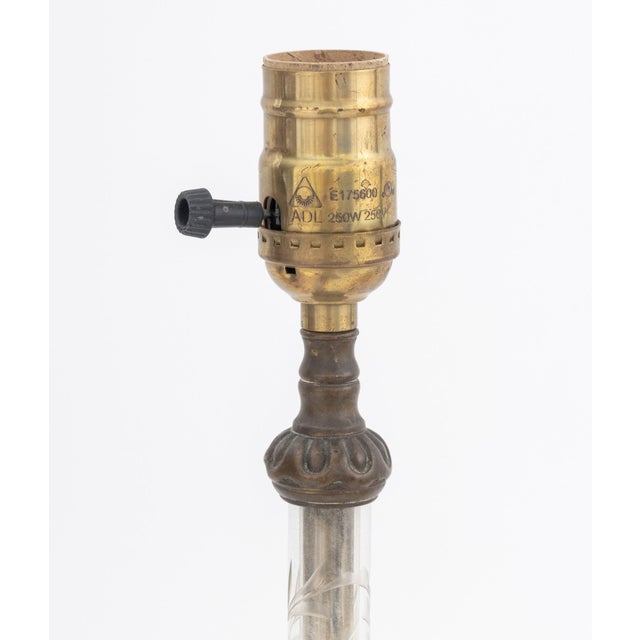 Art Deco Art Deco Etched Glass Column Table Lamps, Pair For Sale - Image 3 of 8