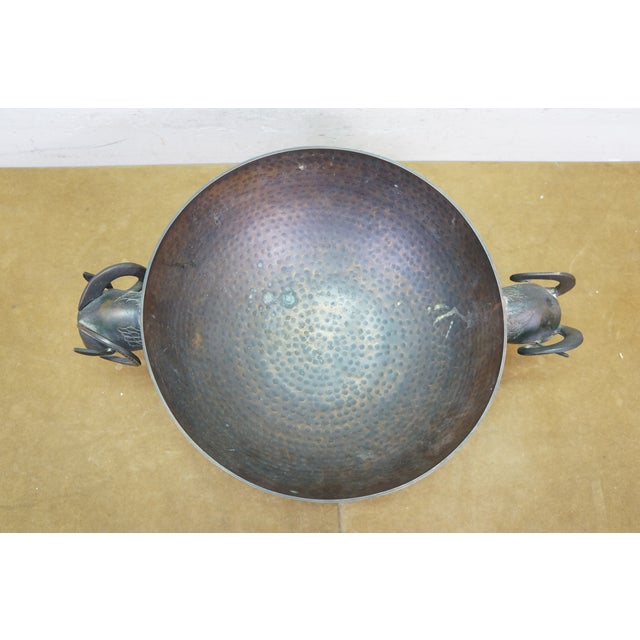 Vintage Hammered Brass Rams Bust Head Centerpiece Bowl 18" For Sale - Image 10 of 15