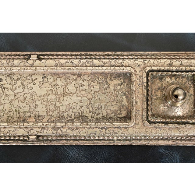 Metal Roycroft Arts & Crafts Silver Finished Hammered Copper Desk Tray With Double Pen Holder For Sale - Image 7 of 11