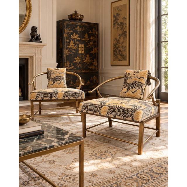 An exceptional pair of vintage Mastercraft Empress lounge chairs, showcasing the glamour and sophistication of Hollywood...