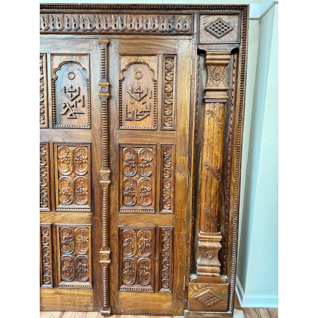 Mediterranean Late 20th Century Large Golden Brown Carved Wooden Doors For Sale - Image 3 of 9