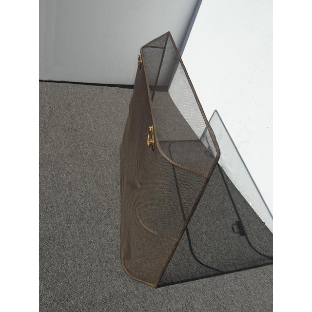 French Country Vintage Black Fireplace Screen W a Curved Back & Brass Handles French Country For Sale - Image 3 of 10