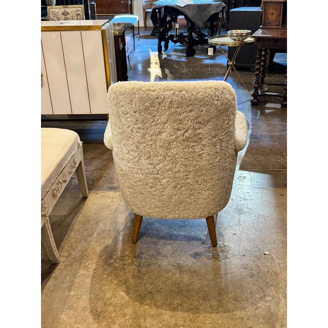 Danish MCM Armchair With Shearling For Sale - Image 9 of 9