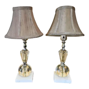 Vintage Mid-Century Lucite and Marble Table Lamps With Shades - a Pair