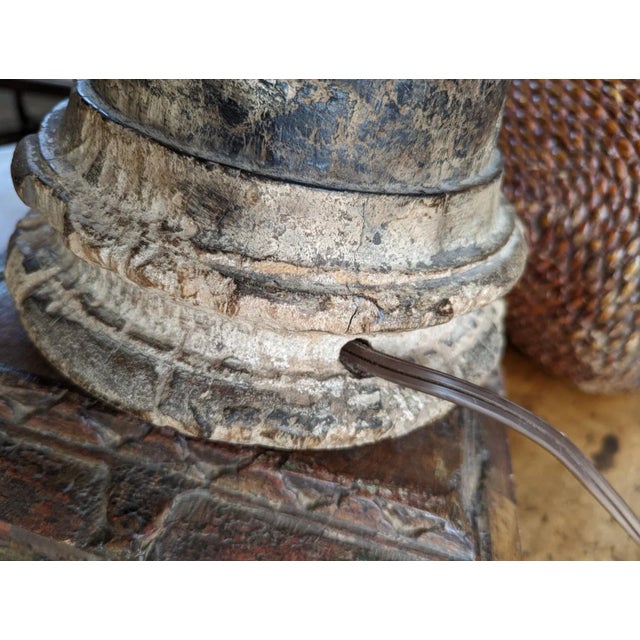 Wood Antique Wooden Ox Cart Wagon Hub Lamp Artifact Table Lights - Set of 2 For Sale - Image 7 of 12